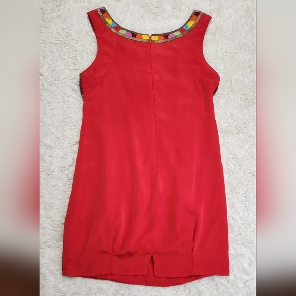 Yoana Baraschi Colorful Beaded Red Mini Dress Size 6 Silk Lined - Picture 8 of 11